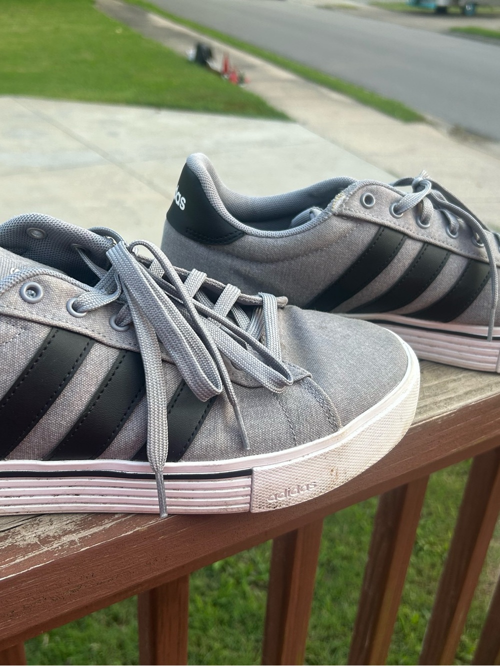 adidas Men’s Grey Sneakers with Black Stripes